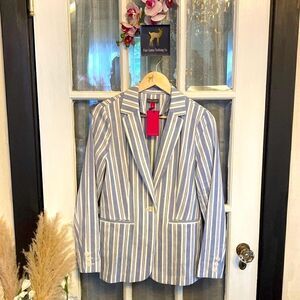 - NWT Vince Camuto Linen Blend Blue Striped Blazer